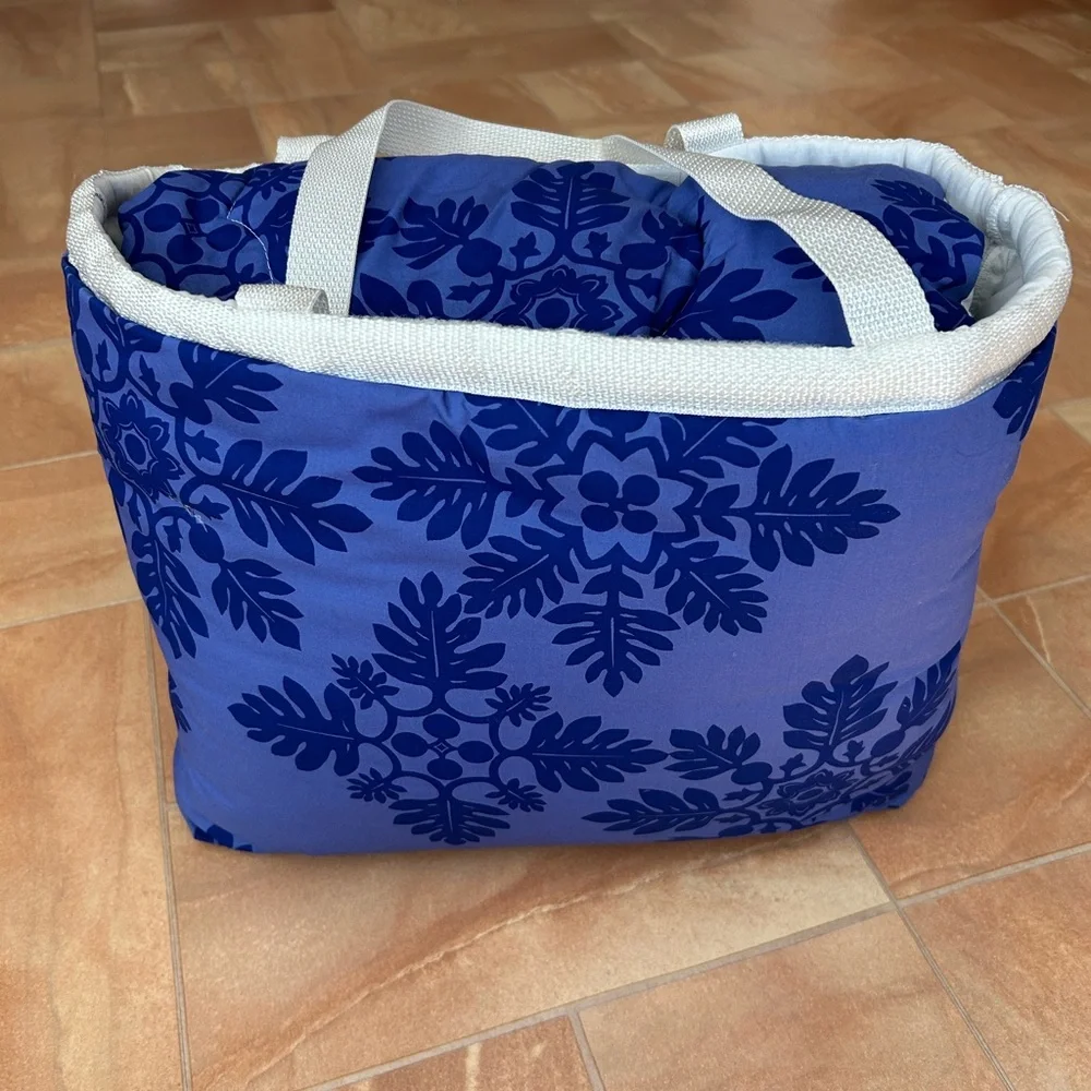 Vintage Hawaiian Baby Blue Matching Quilted Blanket & Tote Bag Set